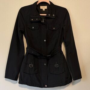 Merona Black Utility Jacket with Belted Waist and Front Pockets